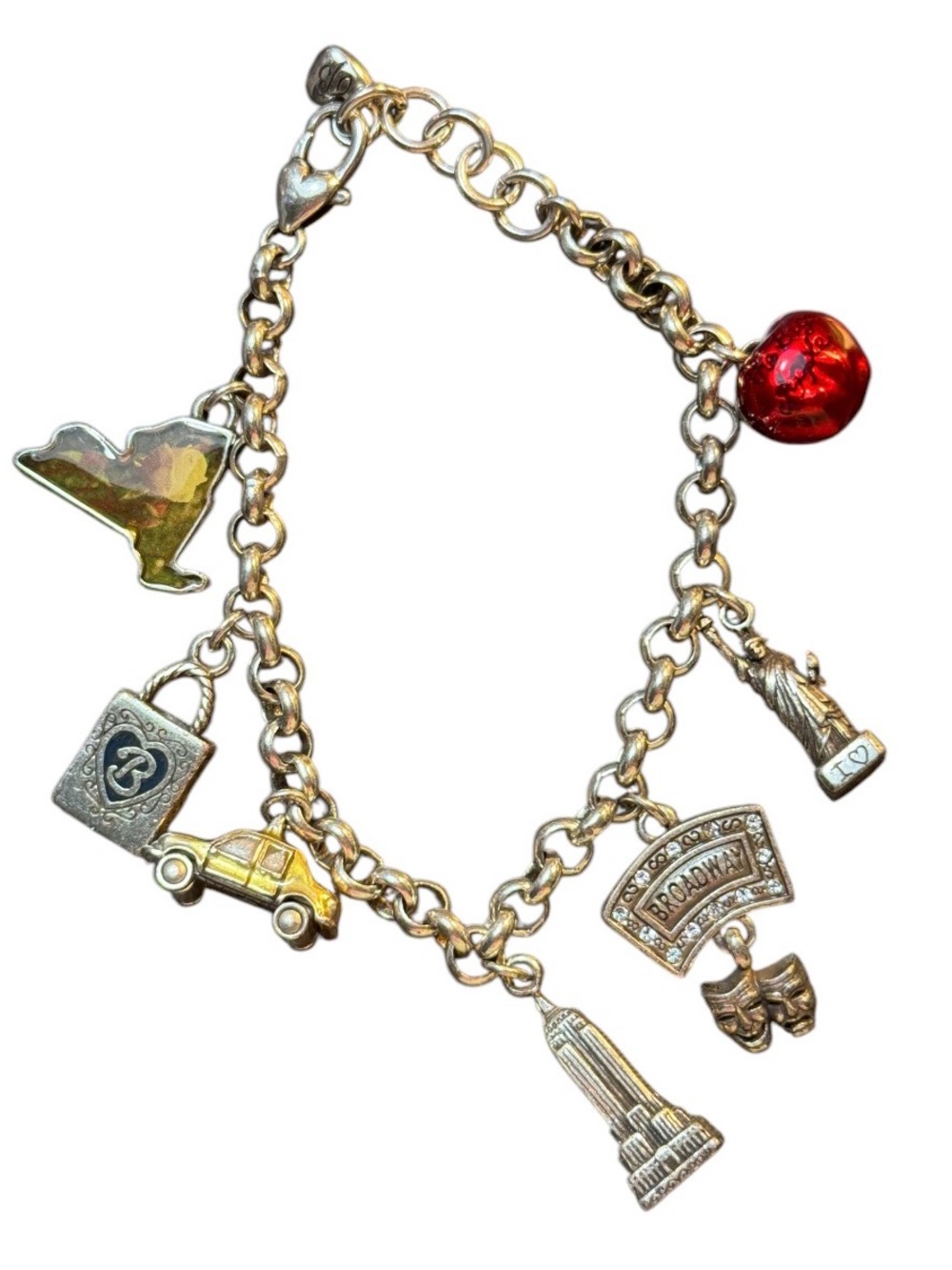 Brighton Vintage New York City And Broadway Themed Charm Bracelet Silver Tone